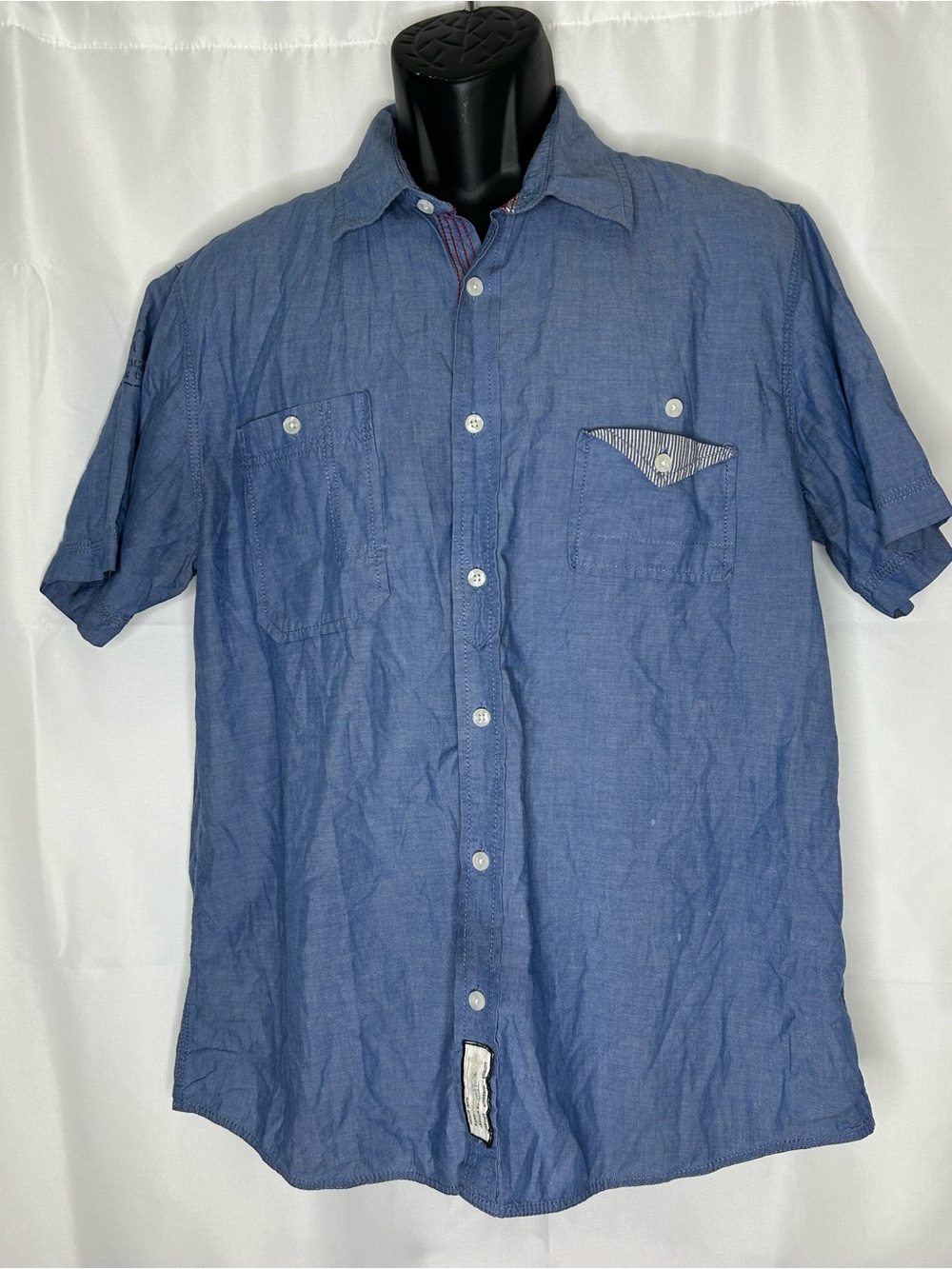 American Rag Cie Blue Chambray Button-Up Shirt Men’s Size L 100% Cotton Casual